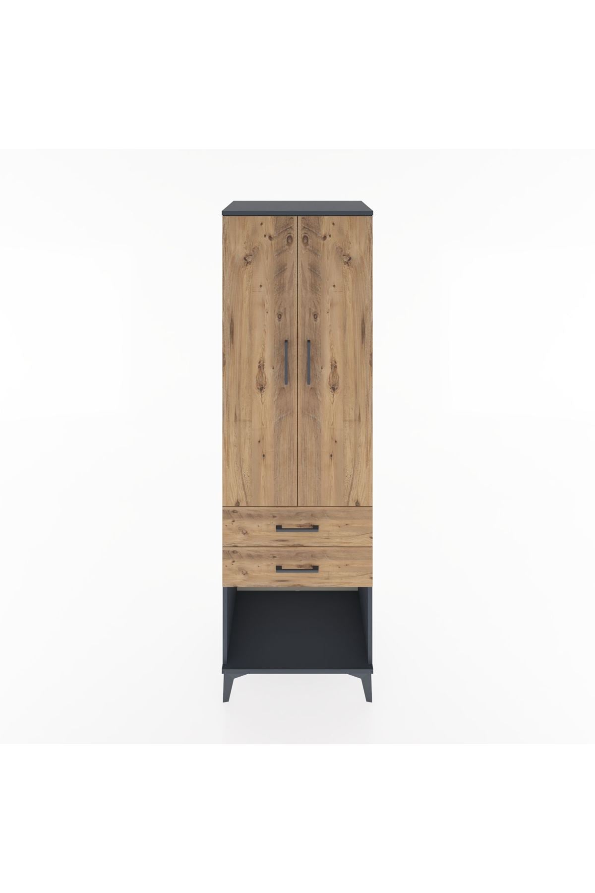 Hyperion Dolap 3 Raflı 2 Çekmeceli 2 Kapaklı 60x44x195 Antrasit-Çam