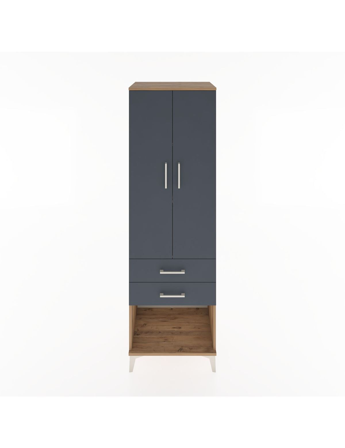 Hyperion Dolap 3 Raflı 2 Çekmeceli 2 Kapaklı 60x44x195 Çam-Antrasit