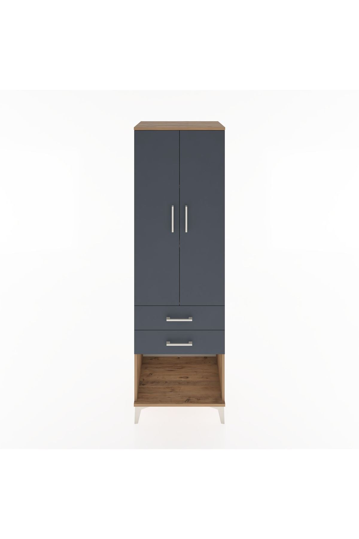 Hyperion Dolap 3 Raflı 2 Çekmeceli 2 Kapaklı 60x44x195 Çam-Antrasit