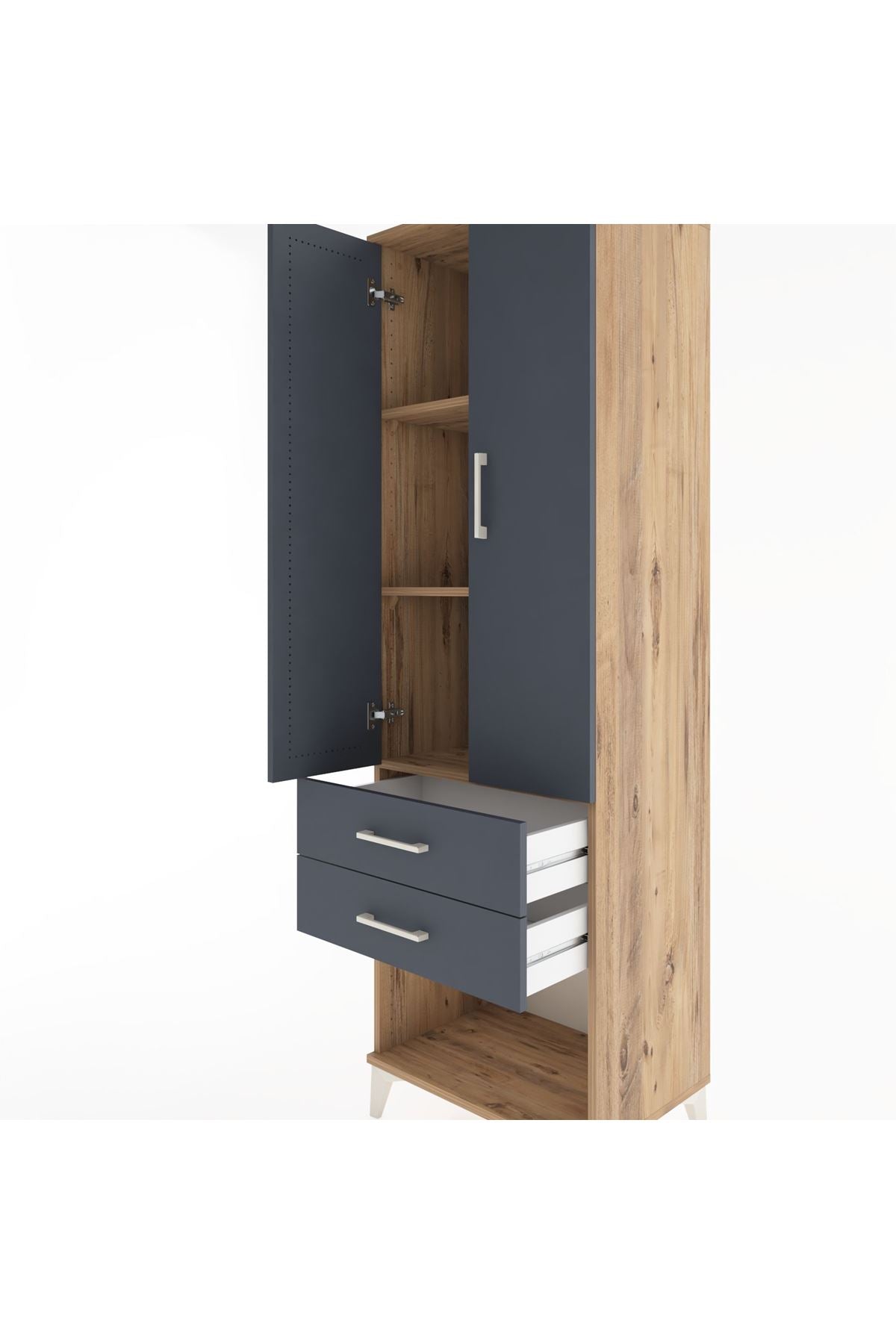 Hyperion Dolap 3 Raflı 2 Çekmeceli 2 Kapaklı 60x44x195 Çam-Antrasit