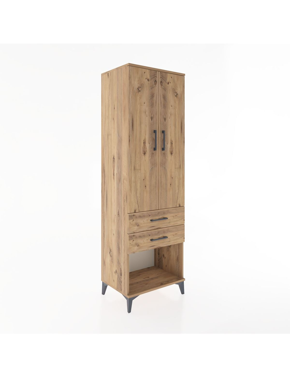 Hyperion Dolap 3 Raflı 2 Çekmeceli 2 Kapaklı 60x44x195 Çam-Çam