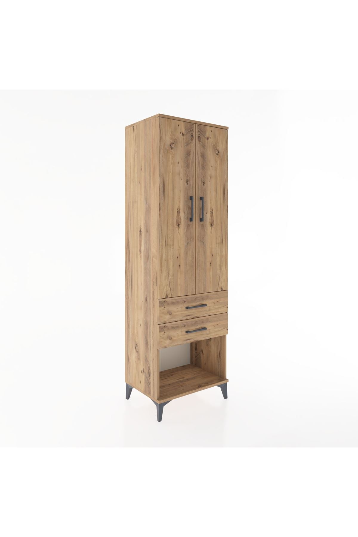 Hyperion Dolap 3 Raflı 2 Çekmeceli 2 Kapaklı 60x44x195 Çam-Çam