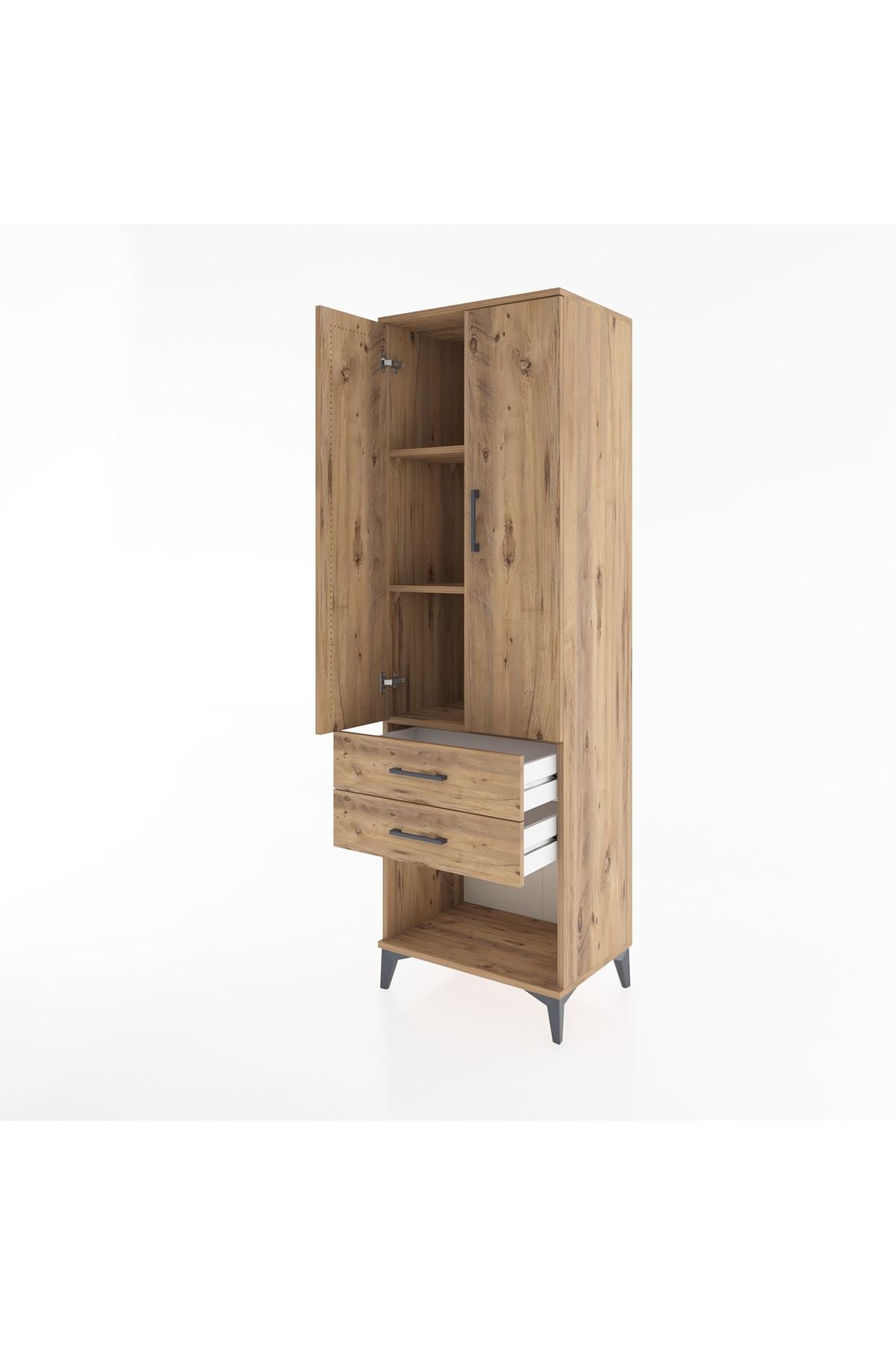 Hyperion Dolap 3 Raflı 2 Çekmeceli 2 Kapaklı 60x44x195 Çam-Çam