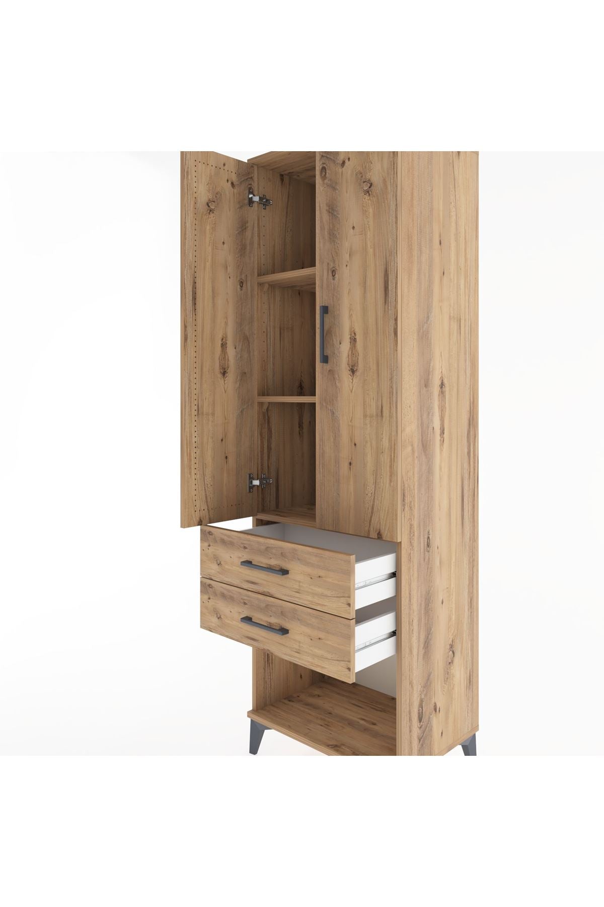 Hyperion Dolap 3 Raflı 2 Çekmeceli 2 Kapaklı 60x44x195 Çam-Çam