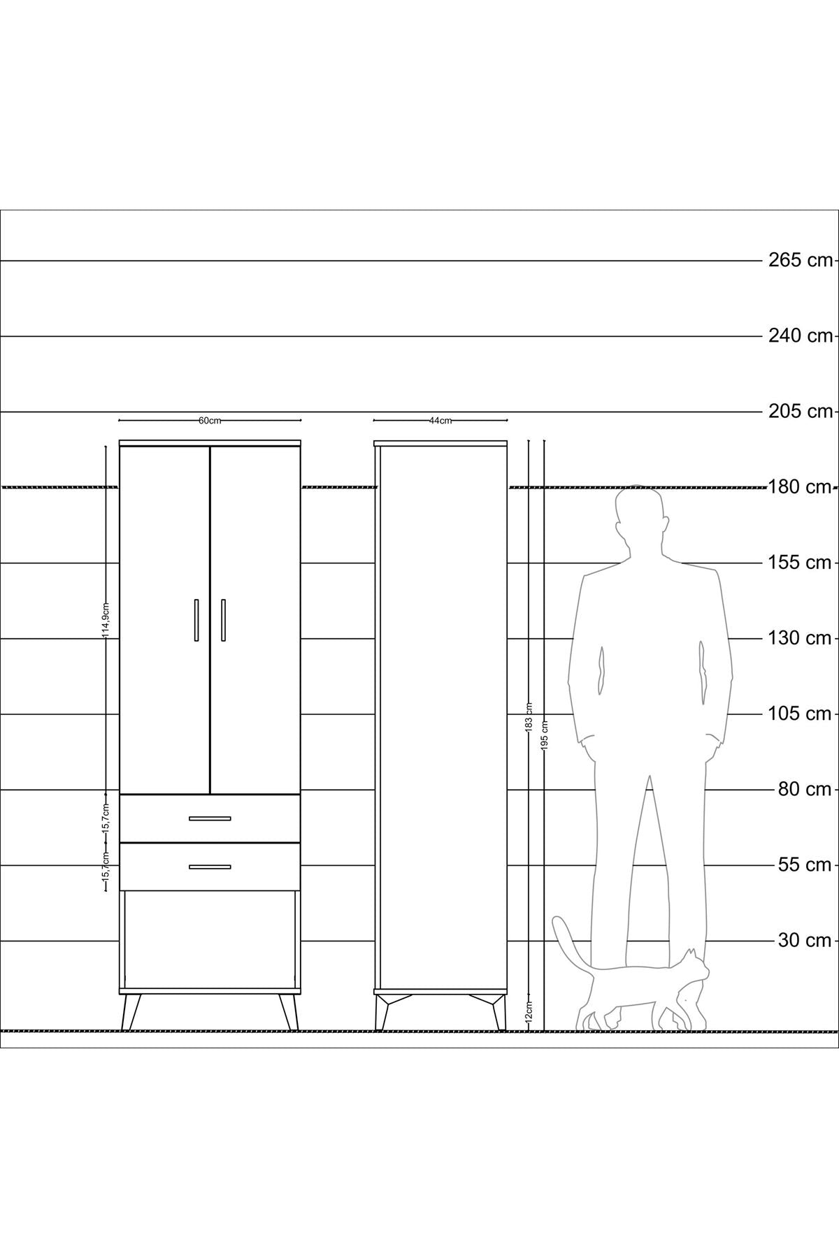 Hyperion Dolap 3 Raflı 2 Çekmeceli 2 Kapaklı 60x44x195 Çam-Çam