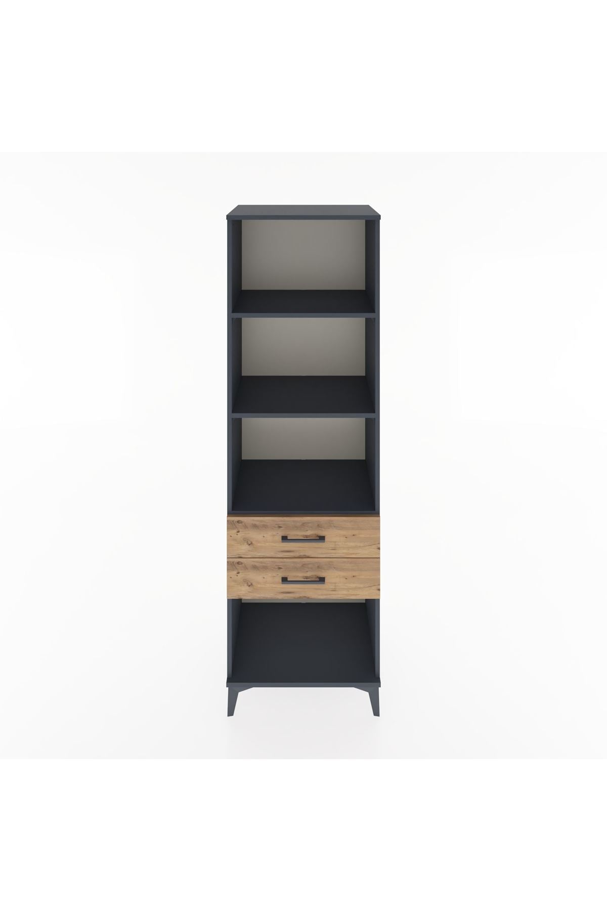 Hyperion Dolap 3 Raflı 2 Çekmeceli 60x44x195 Antrasit-Çam