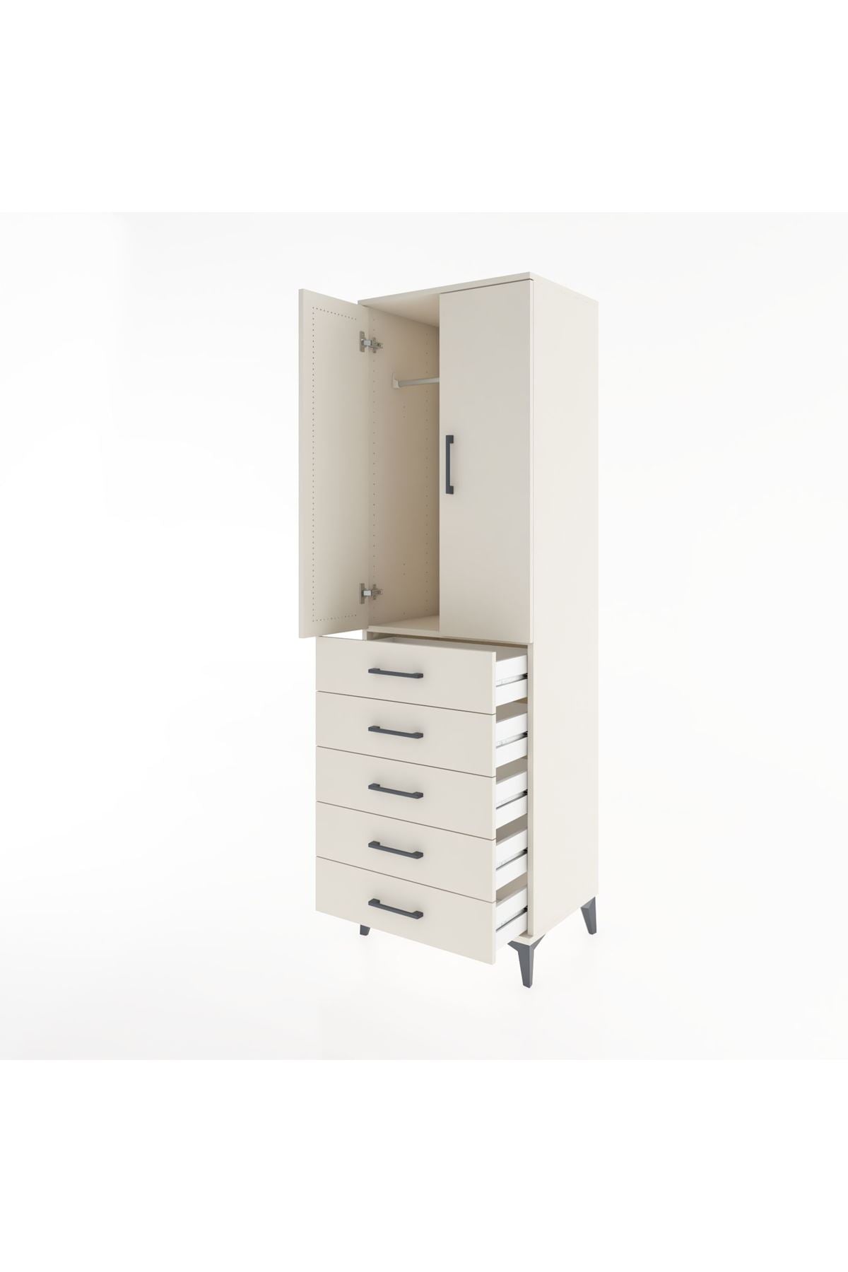 Hyperion Dolap Tek Raflı 5 Çekmeceli Tek Askılı 60x44x195 Aytaşı-Aytaşı