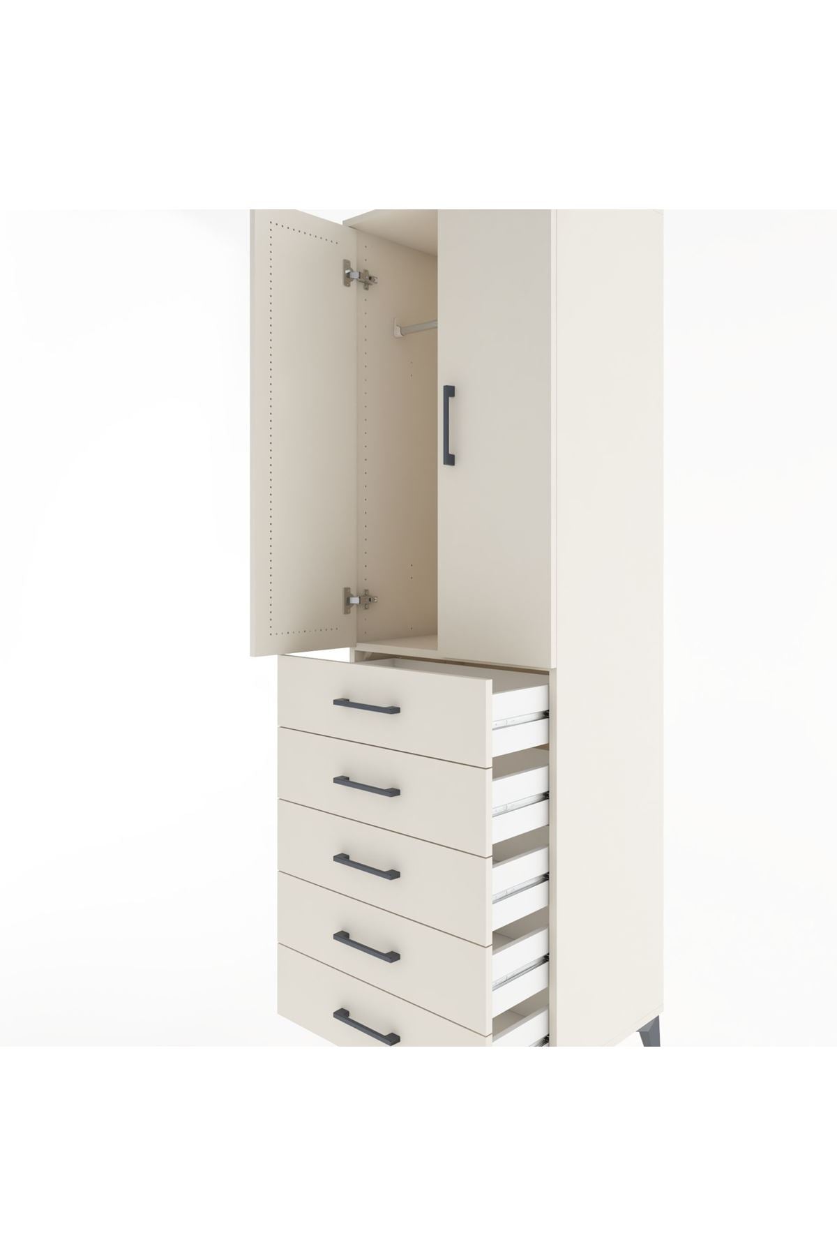 Hyperion Dolap Tek Raflı 5 Çekmeceli Tek Askılı 60x44x195 Aytaşı-Aytaşı