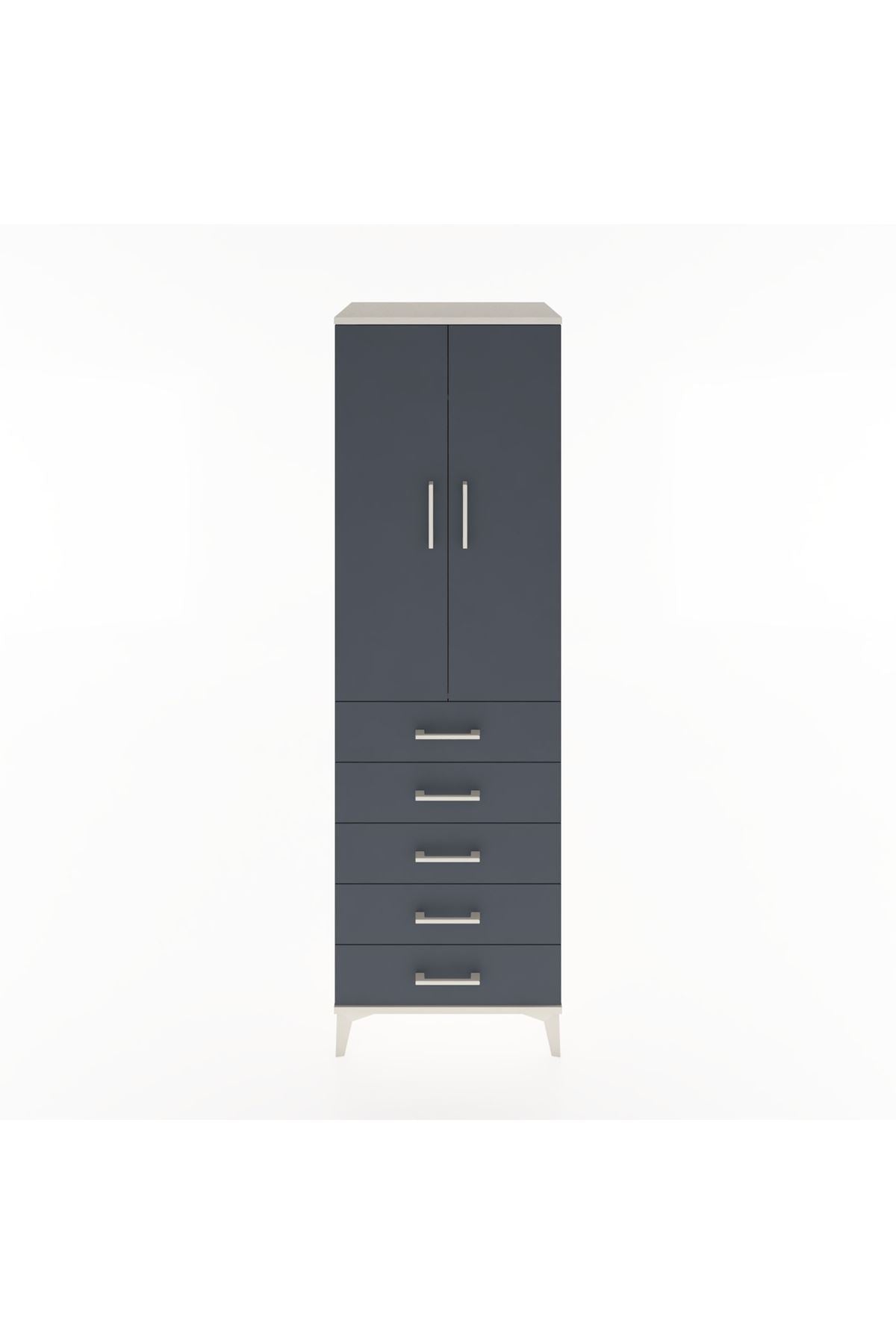 Hyperion Dolap Tek Raflı 5 Çekmeceli Tek Askılı 60x44x195 Aytaşı-Antrasit