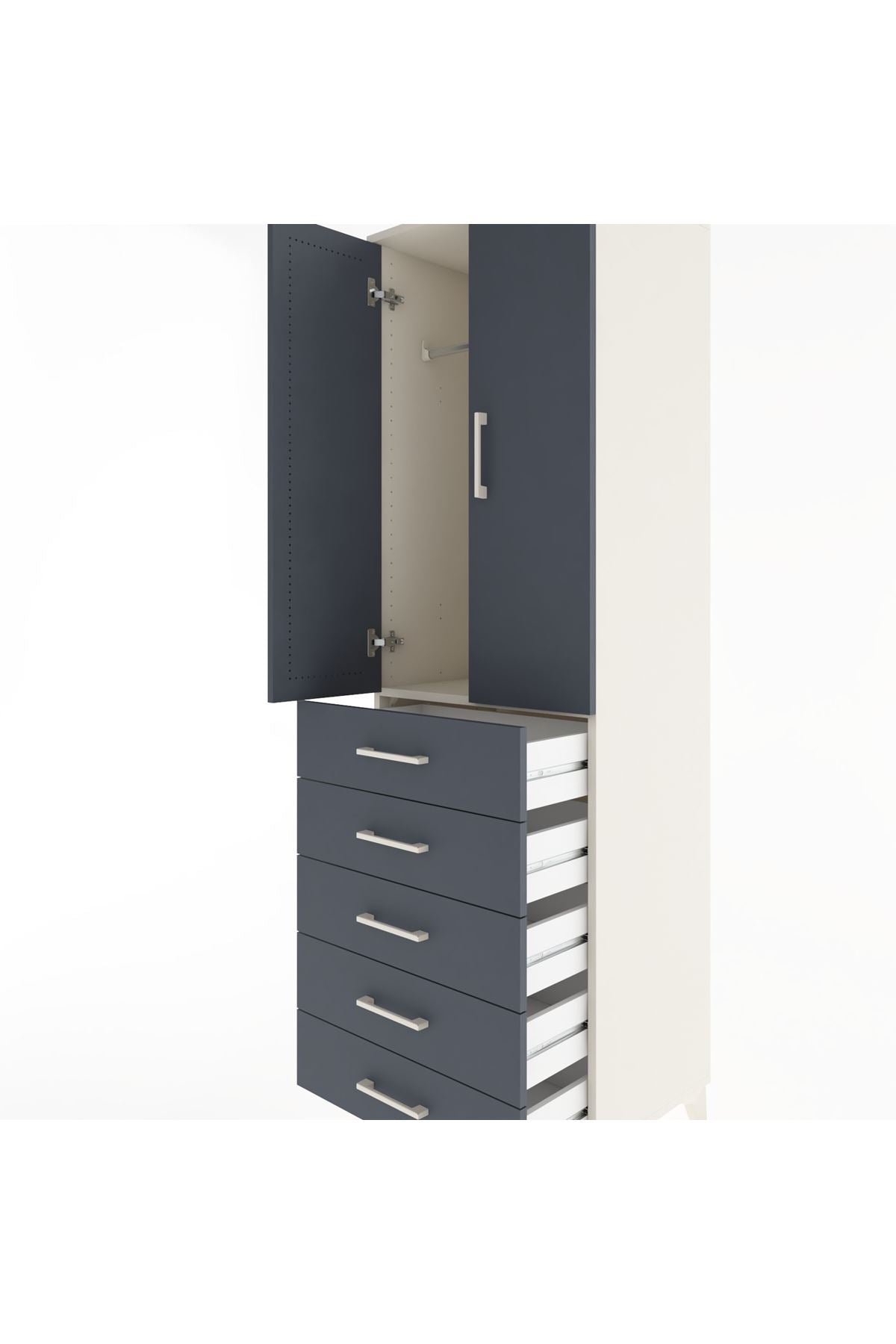 Hyperion Dolap Tek Raflı 5 Çekmeceli Tek Askılı 60x44x195 Aytaşı-Antrasit