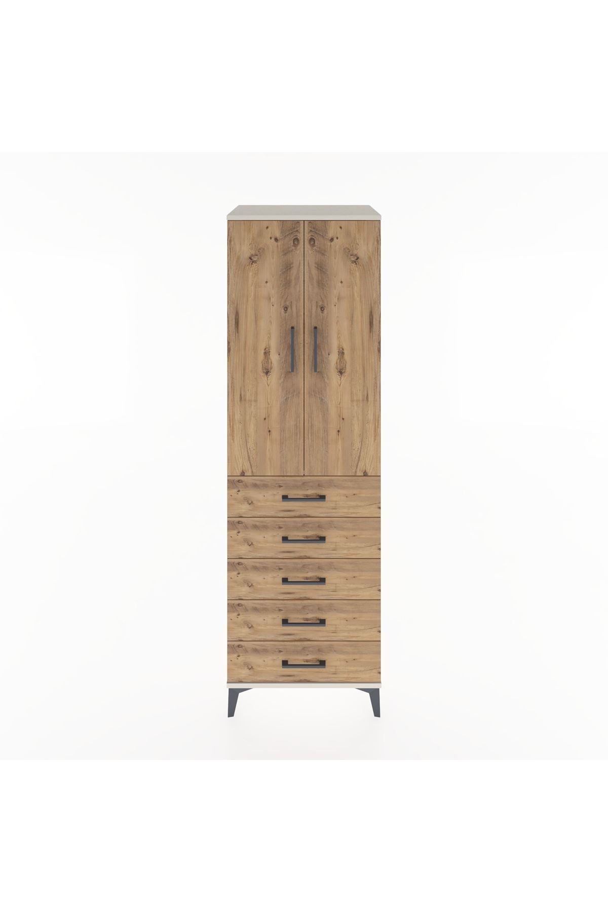 Hyperion Dolap Tek Raflı 5 Çekmeceli Tek Askılı 60x44x195 Aytaşı-Çam