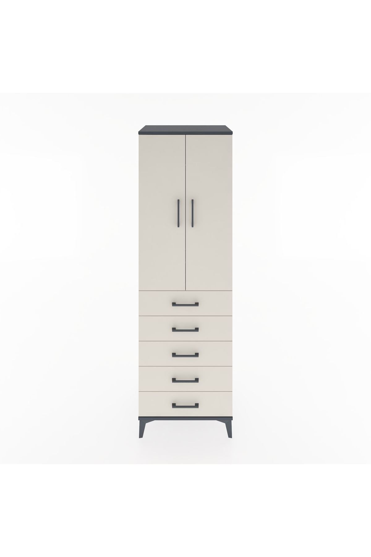 Hyperion Dolap Tek Raflı 5 Çekmeceli Tek Askılı 60x44x195 Antrasit-Aytaşı