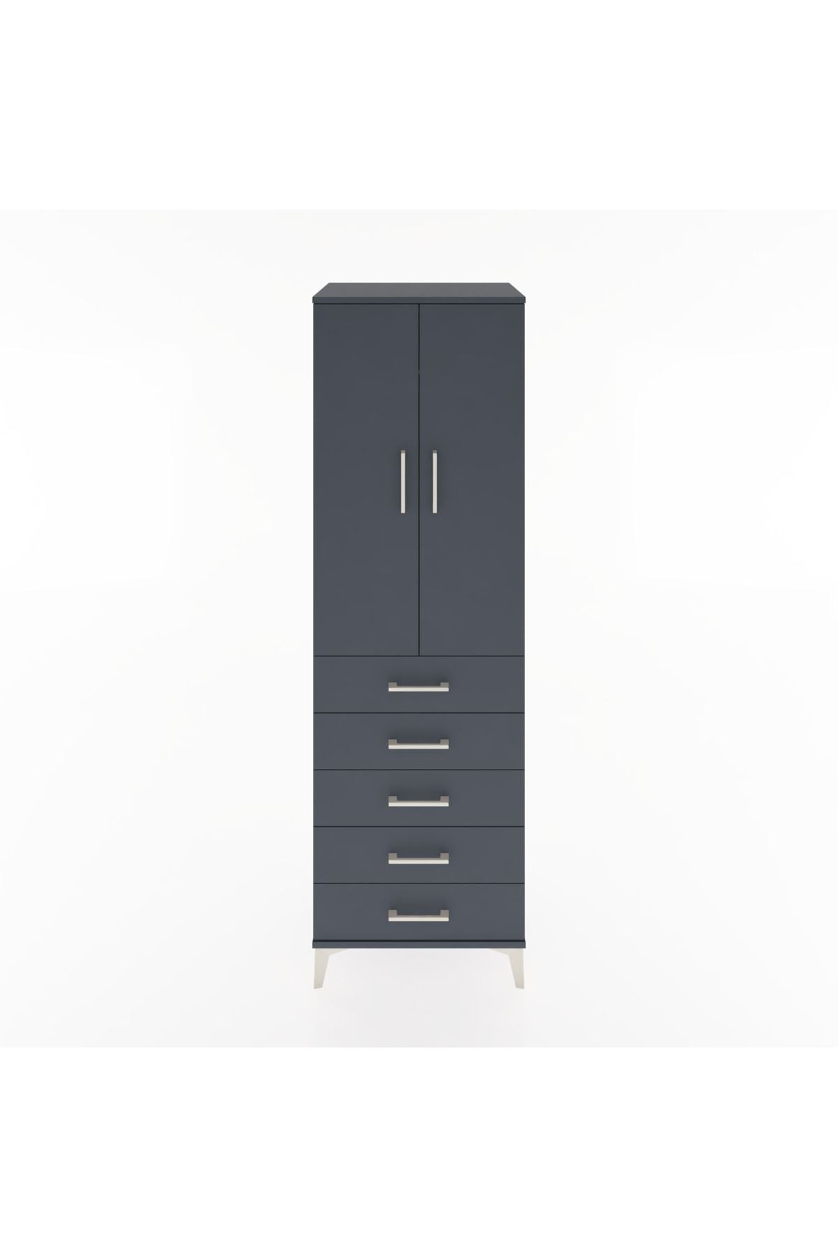 Hyperion Dolap Tek Raflı 5 Çekmeceli Tek Askılı 60x44x195 Antrasit-Antrasit
