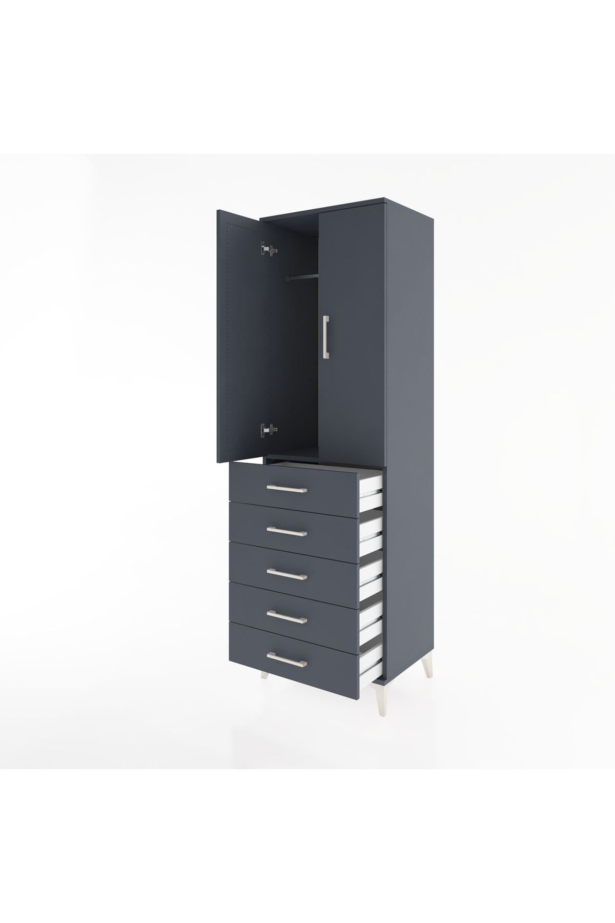 Hyperion Dolap Tek Raflı 5 Çekmeceli Tek Askılı 60x44x195 Antrasit-Antrasit