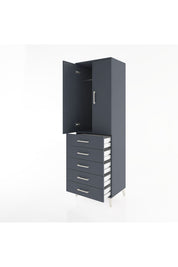 Hyperion Dolap Tek Raflı 5 Çekmeceli Tek Askılı 60x44x195 Antrasit-Antrasit