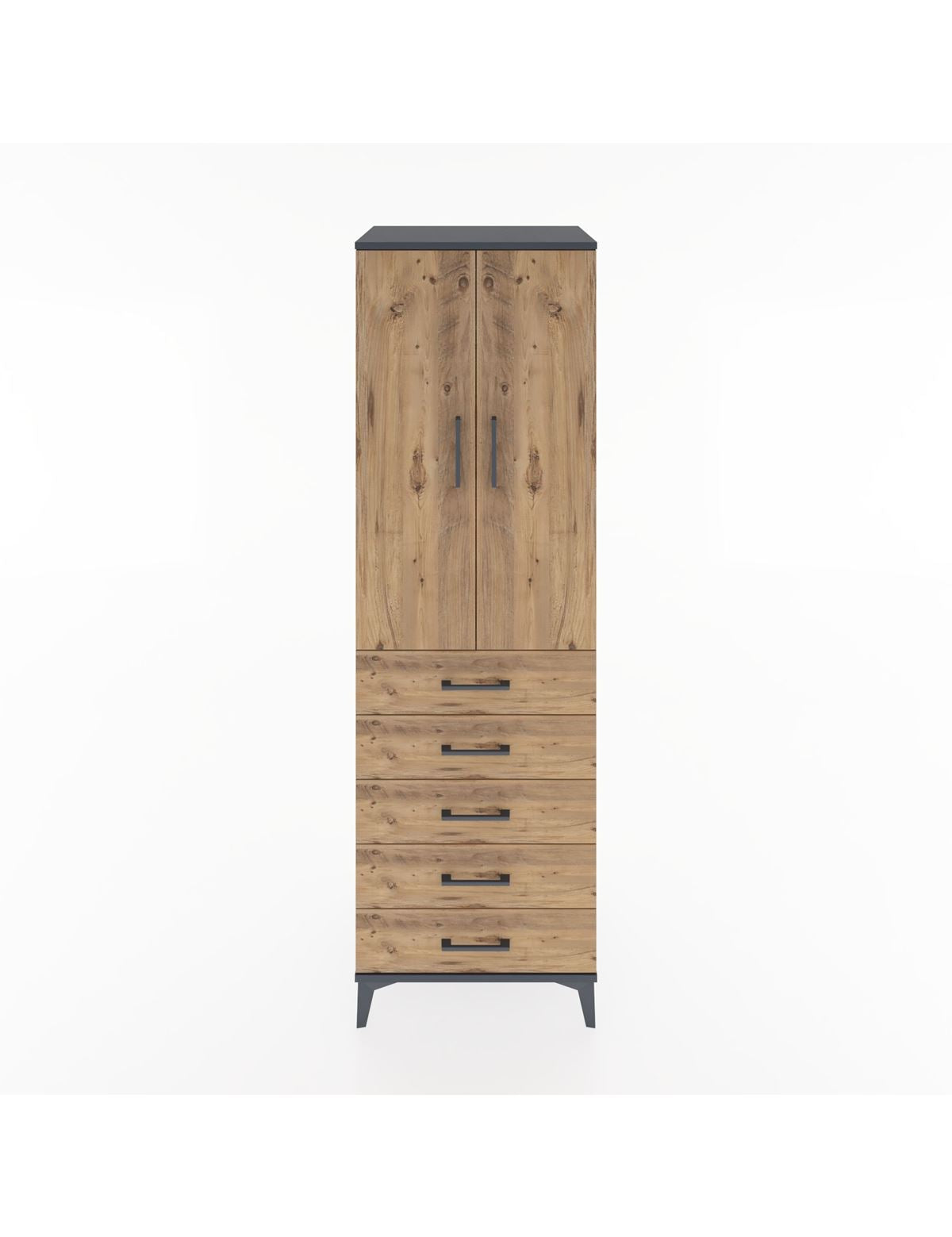 Hyperion Dolap Tek Raflı 5 Çekmeceli Tek Askılı 60x44x195 Antrasit-Çam