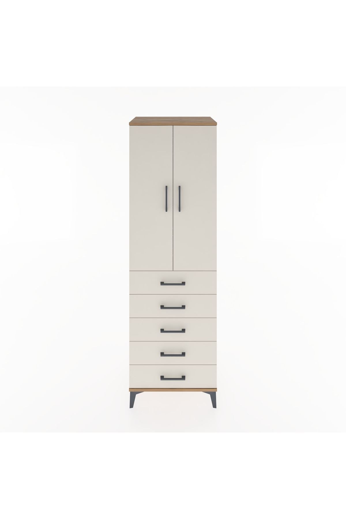 Hyperion Dolap Tek Raflı 5 Çekmeceli Tek Askılı 60x44x195 Çam-Aytaşı