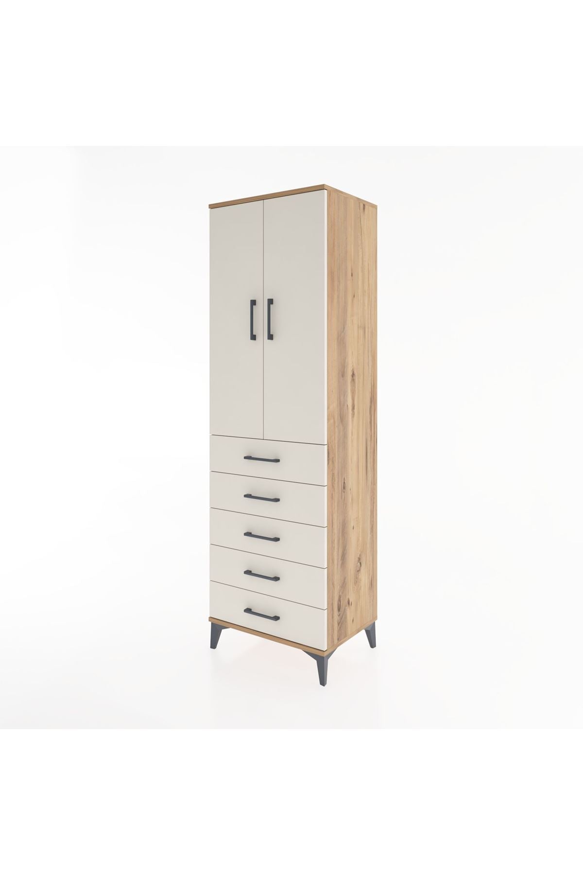 Hyperion Dolap Tek Raflı 5 Çekmeceli Tek Askılı 60x44x195 Çam-Aytaşı