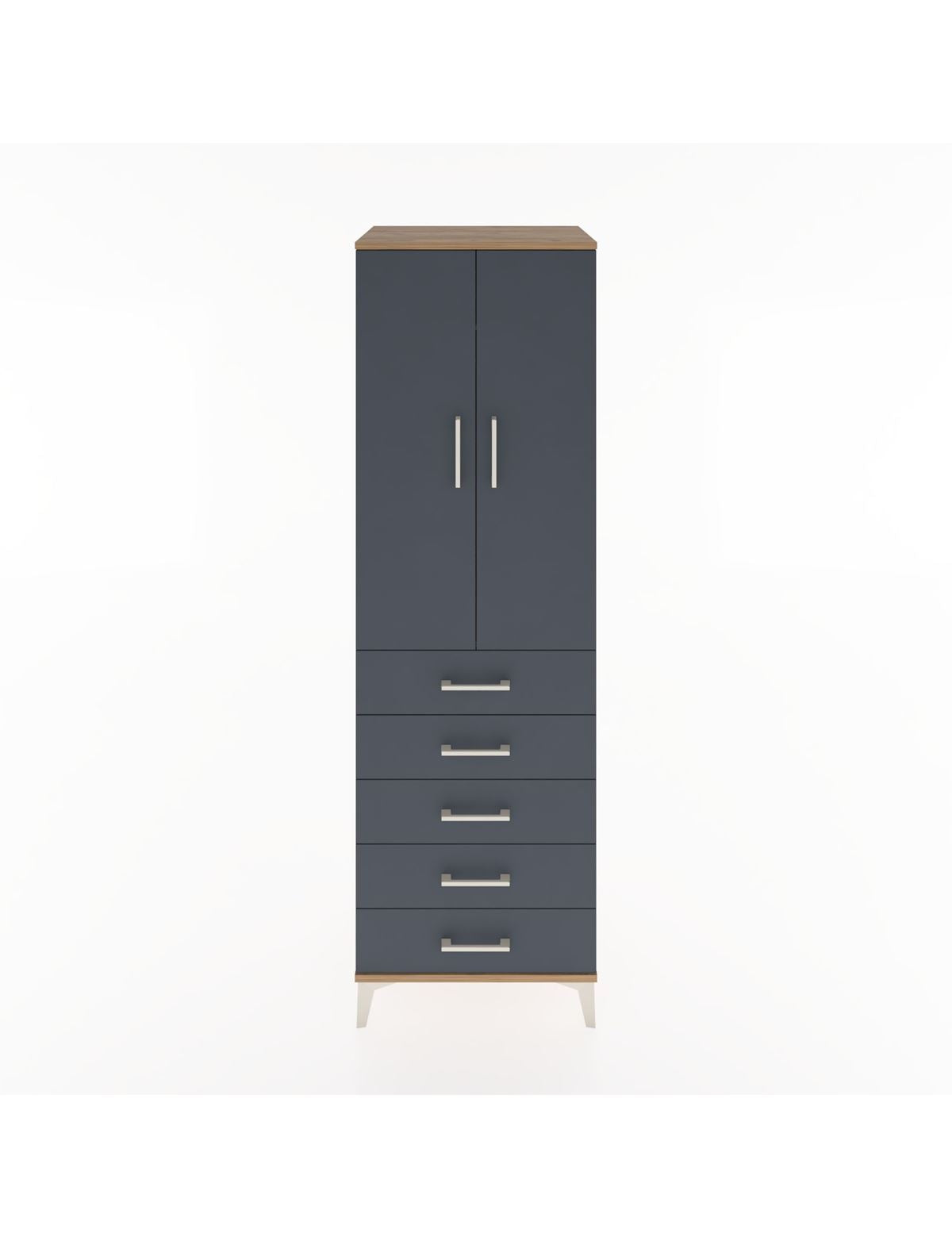 Hyperion Dolap Tek Raflı 5 Çekmeceli Tek Askılı 60x44x195 Çam-Antrasit