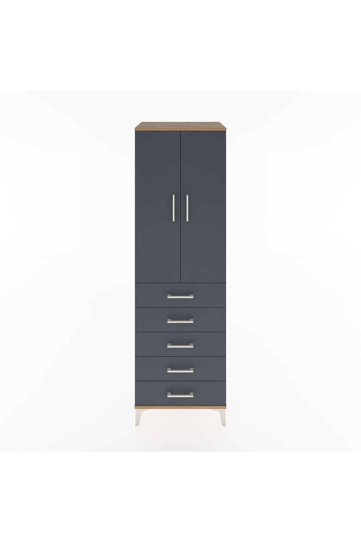 Hyperion Dolap Tek Raflı 5 Çekmeceli Tek Askılı 60x44x195 Çam-Antrasit