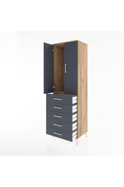 Hyperion Dolap Tek Raflı 5 Çekmeceli Tek Askılı 60x44x195 Çam-Antrasit