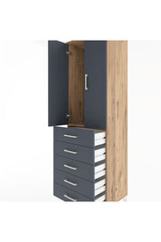 Hyperion Dolap Tek Raflı 5 Çekmeceli Tek Askılı 60x44x195 Çam-Antrasit