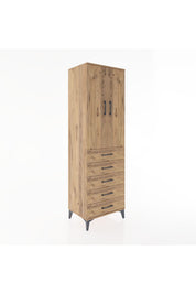 Hyperion Dolap Tek Raflı 5 Çekmeceli Tek Askılı 60x44x195 Çam-Çam