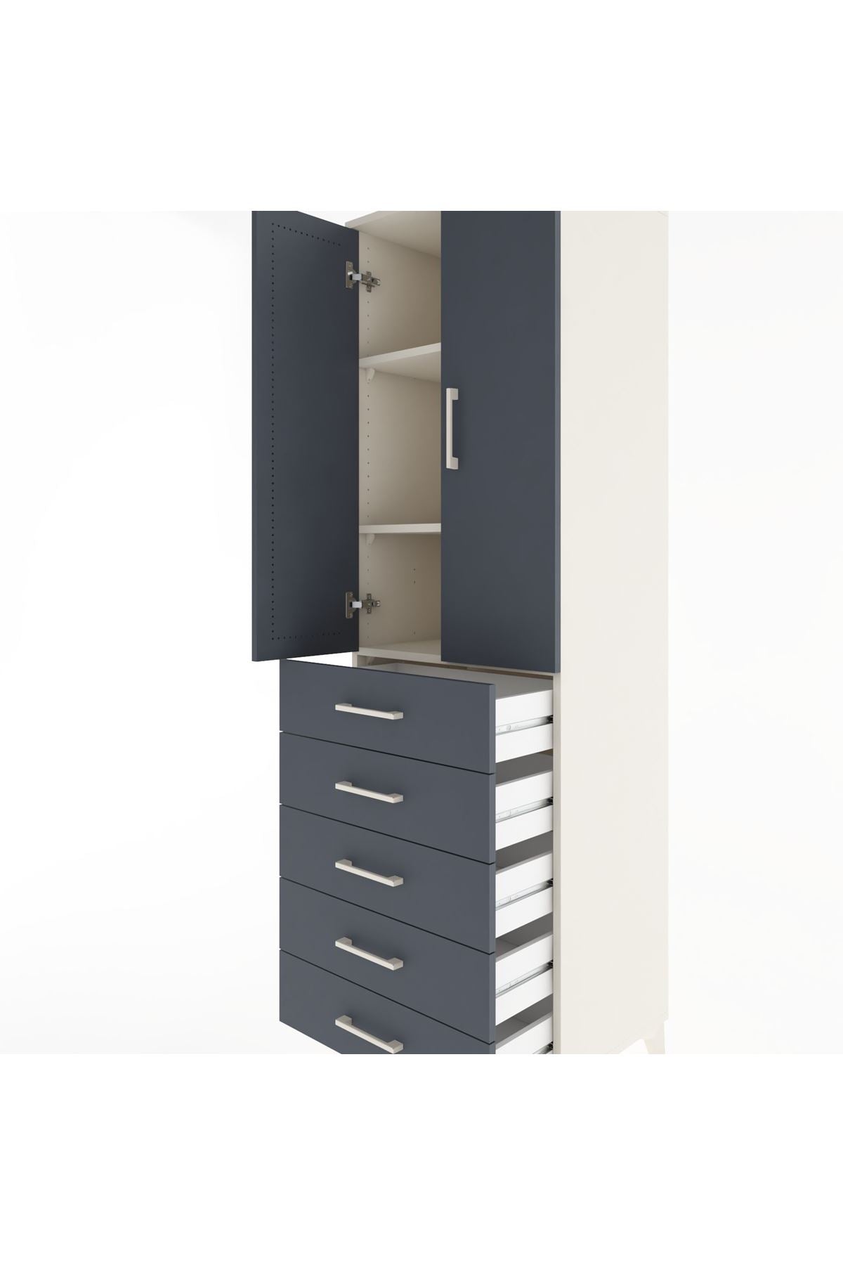 Hyperion Dolap 3 Raflı 5 Çekmeceli 2 Kapaklı 60x44x195 Aytaşı-Antrasit