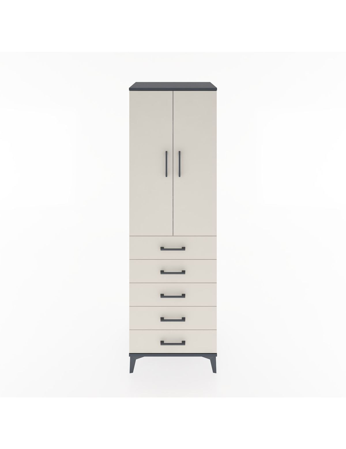 Hyperion Dolap 3 Raflı 5 Çekmeceli 2 Kapaklı 60x44x195 Antrasit-Aytaşı