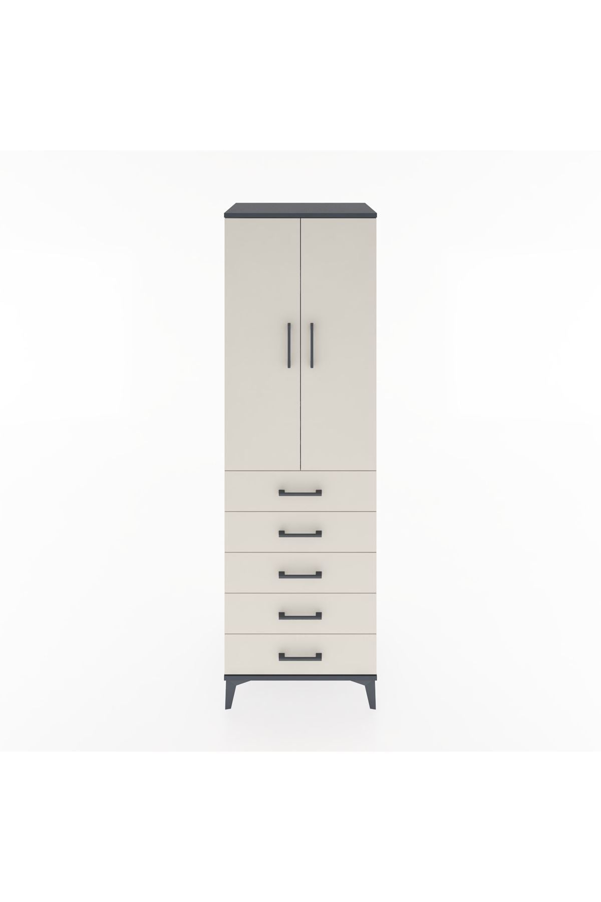 Hyperion Dolap 3 Raflı 5 Çekmeceli 2 Kapaklı 60x44x195 Antrasit-Aytaşı