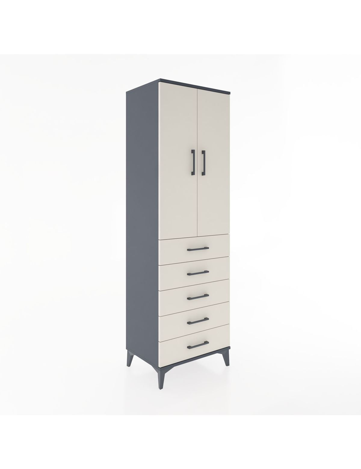 Hyperion Dolap 3 Raflı 5 Çekmeceli 2 Kapaklı 60x44x195 Antrasit-Aytaşı