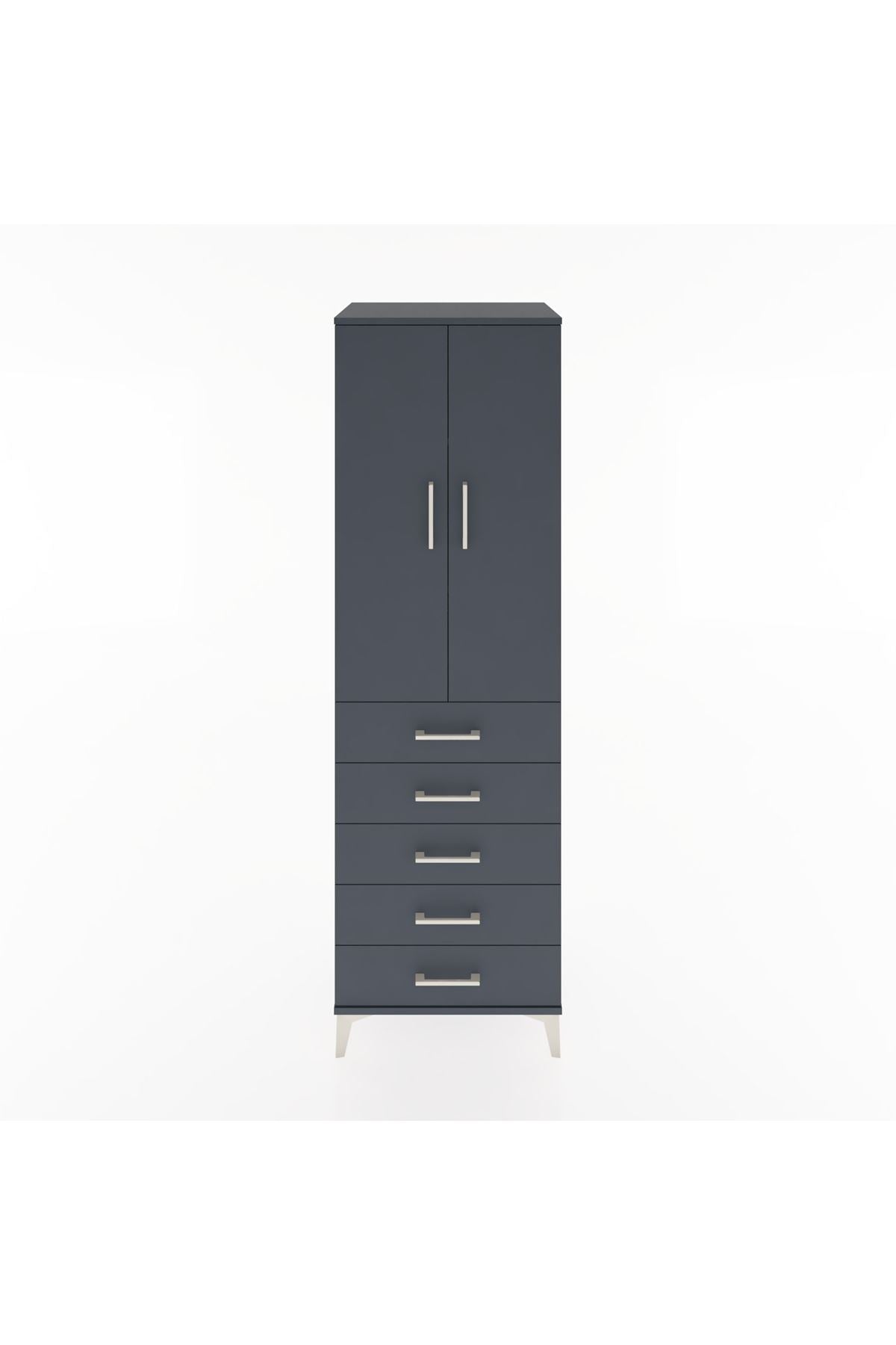 Hyperion Dolap 3 Raflı 5 Çekmeceli 2 Kapaklı 60x44x195 Antrasit-Antrasit