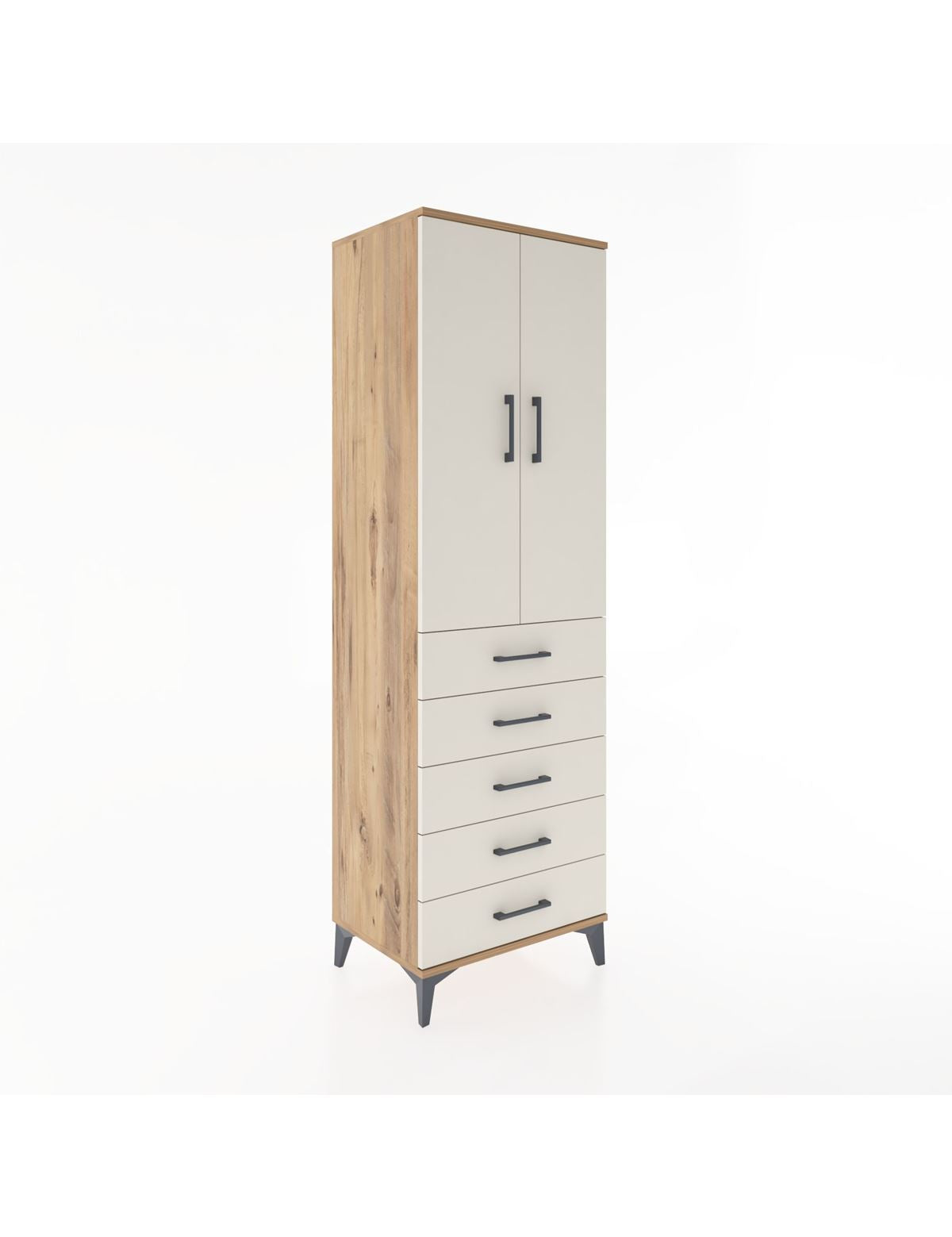 Hyperion Dolap 3 Raflı 5 Çekmeceli 2 Kapaklı 60x44x195 Çam-Aytaşı