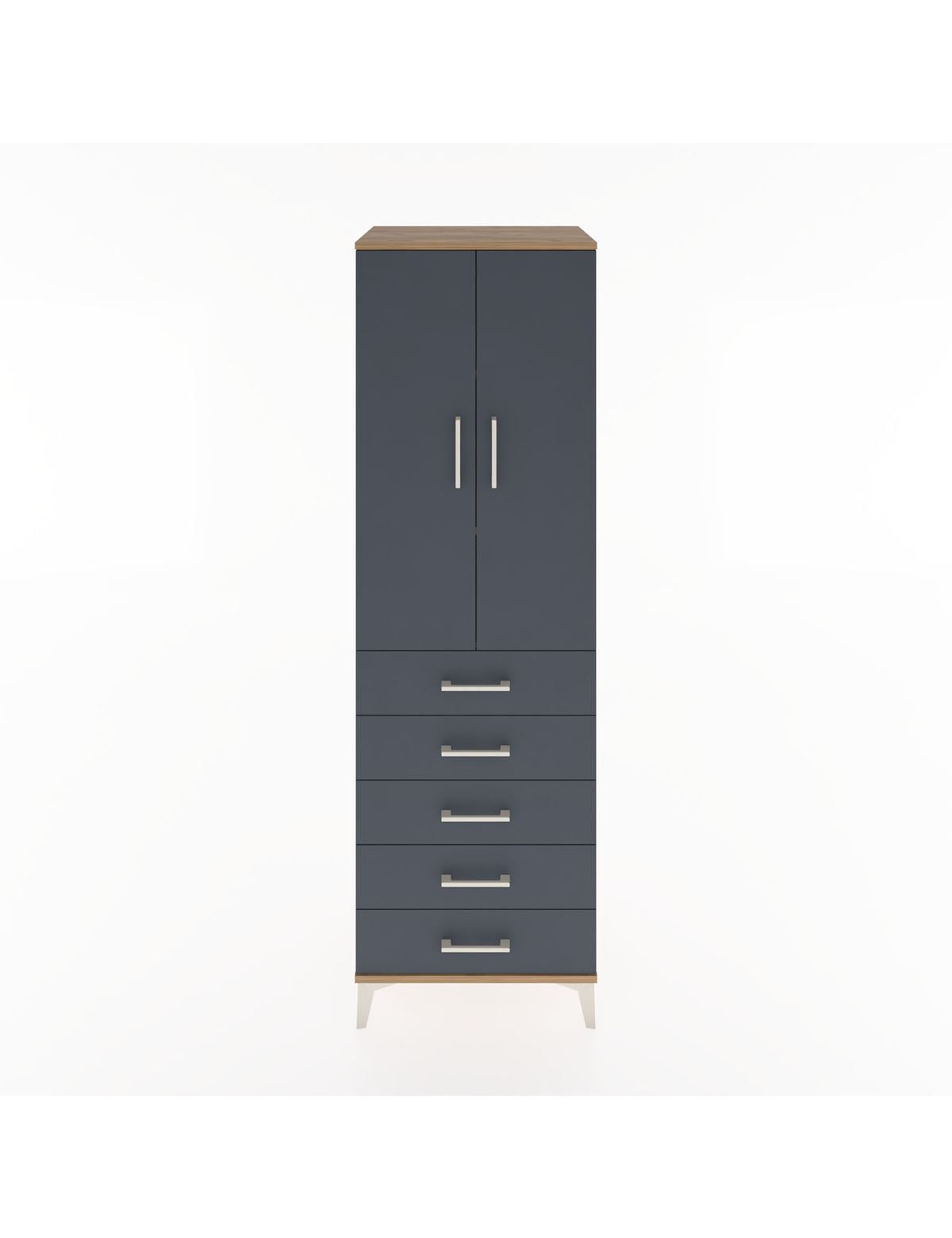 Hyperion Dolap 3 Raflı 5 Çekmeceli 2 Kapaklı 60x44x195 Çam-Antrasit