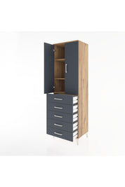 Hyperion Dolap 3 Raflı 5 Çekmeceli 2 Kapaklı 60x44x195 Çam-Antrasit