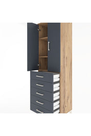 Hyperion Dolap 3 Raflı 5 Çekmeceli 2 Kapaklı 60x44x195 Çam-Antrasit