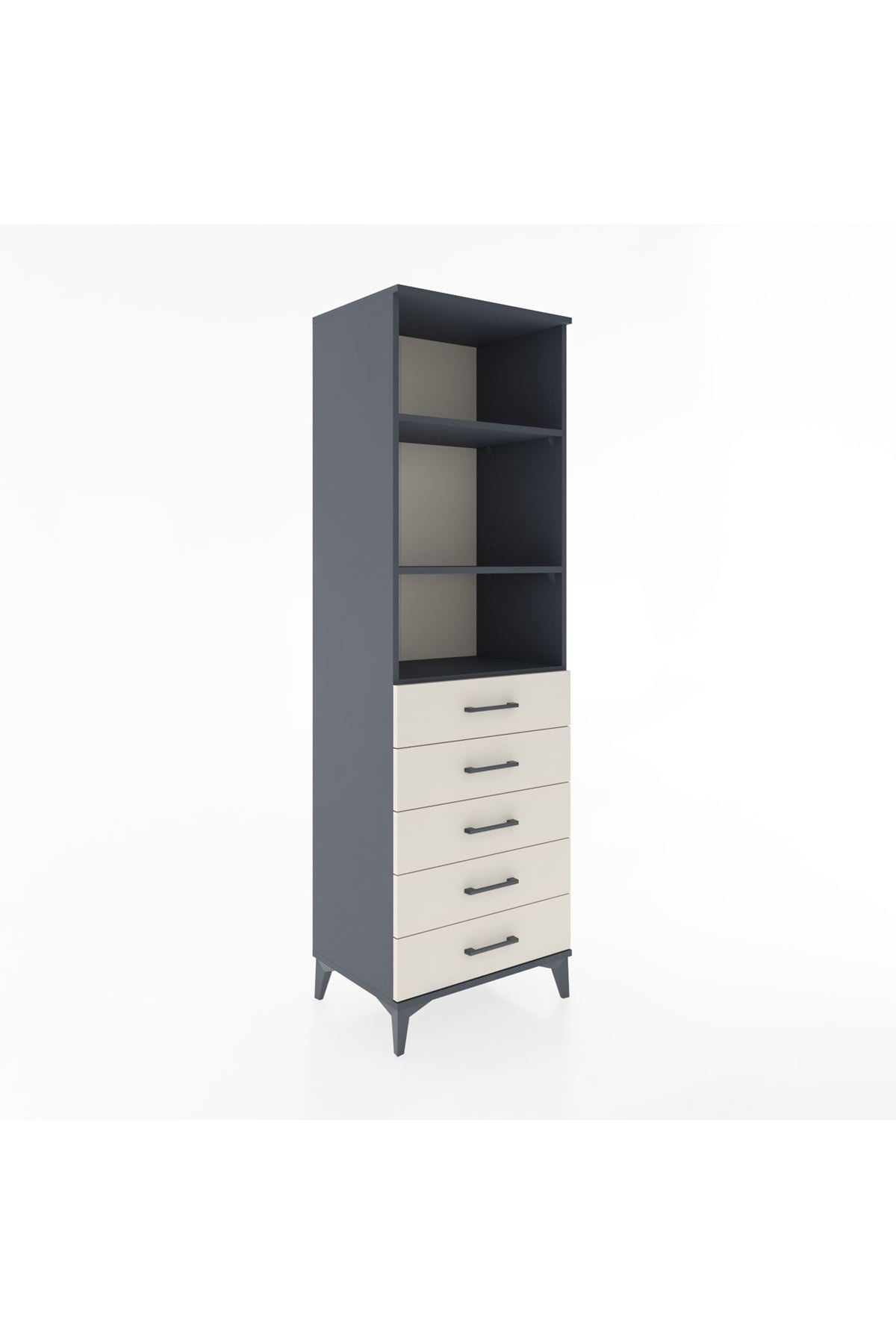 Hyperion Dolap 3 Raflı 5 Çekmeceli 60x44x195 Antrasit-Aytaşı