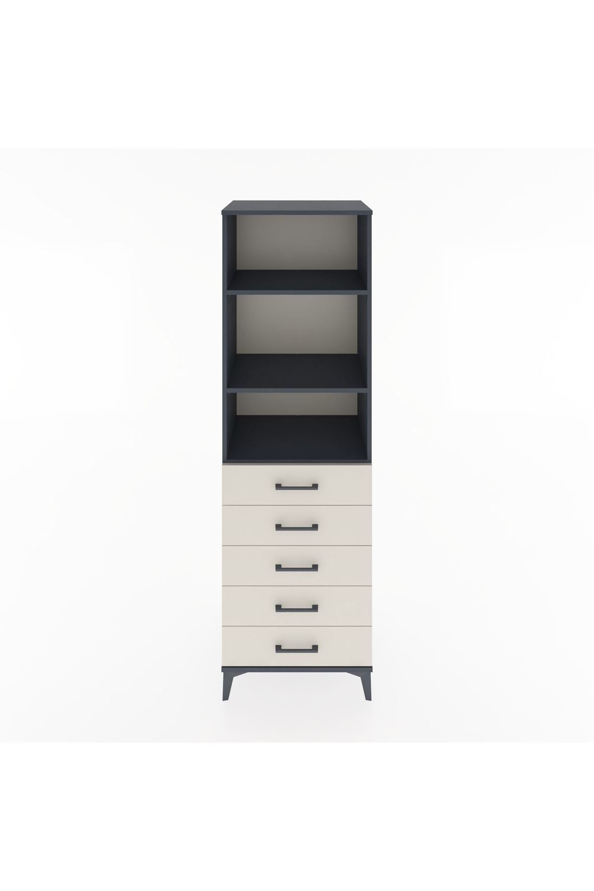 Hyperion Dolap 3 Raflı 5 Çekmeceli 60x44x195 Antrasit-Aytaşı