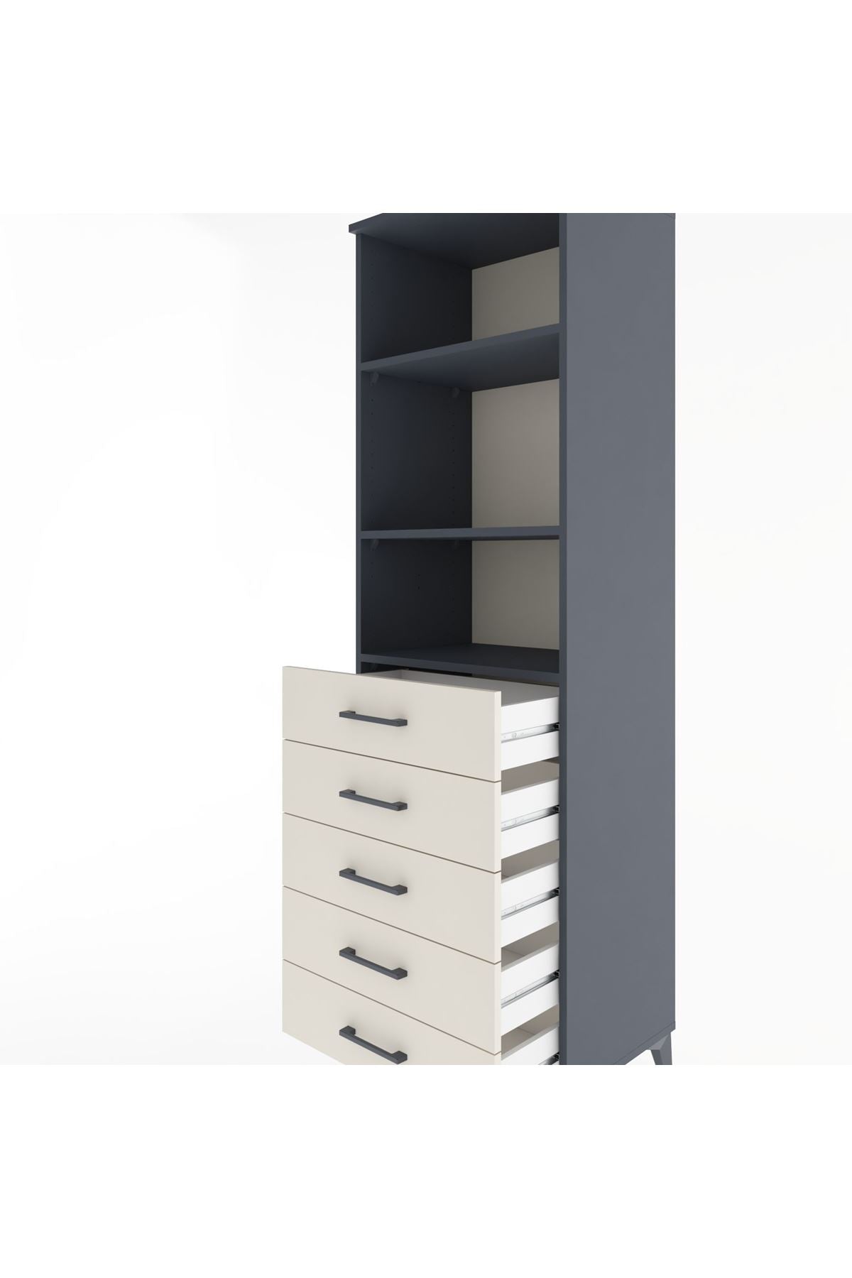 Hyperion Dolap 3 Raflı 5 Çekmeceli 60x44x195 Antrasit-Aytaşı