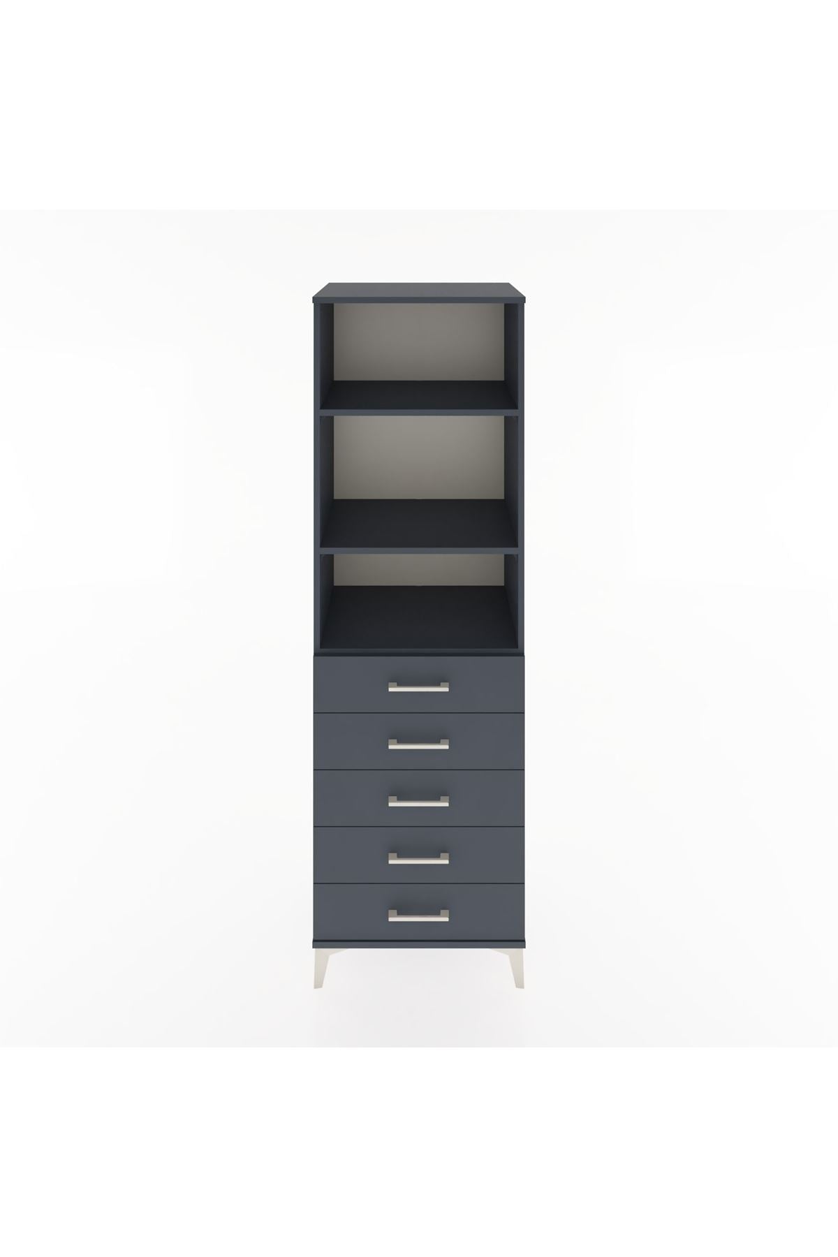Hyperion Dolap 3 Raflı 5 Çekmeceli 60x44x195 Antrasit-Antrasit
