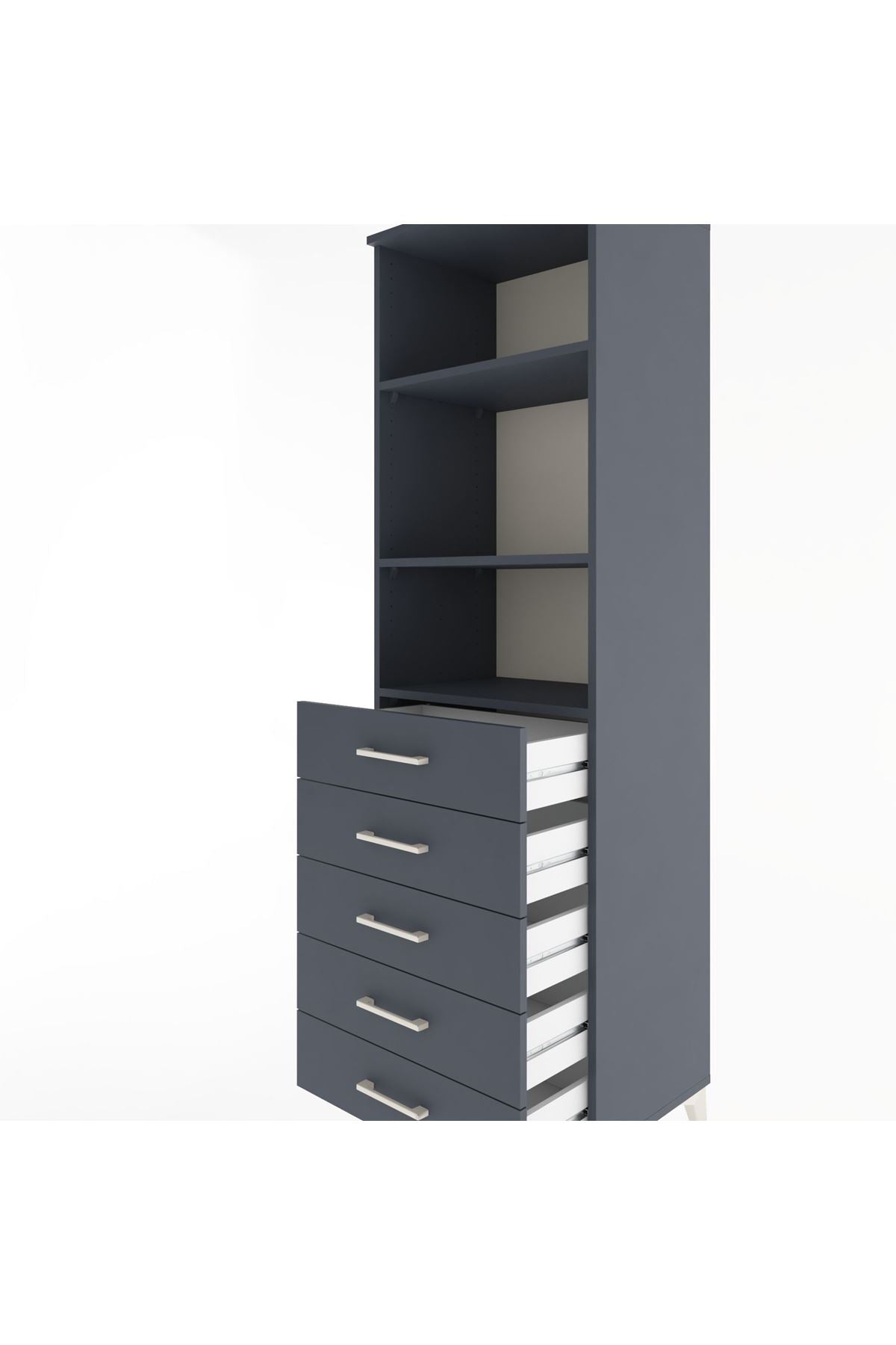 Hyperion Dolap 3 Raflı 5 Çekmeceli 60x44x195 Antrasit-Antrasit