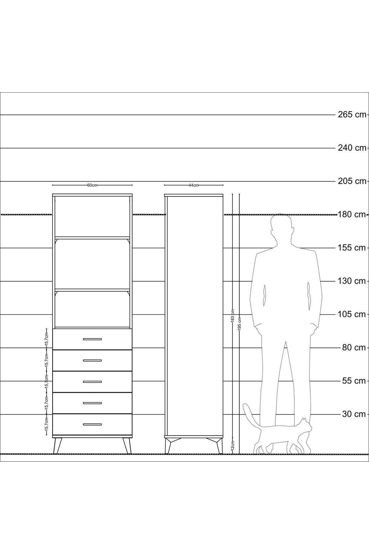 Hyperion Dolap 3 Raflı 5 Çekmeceli 60x44x195 Antrasit-Antrasit