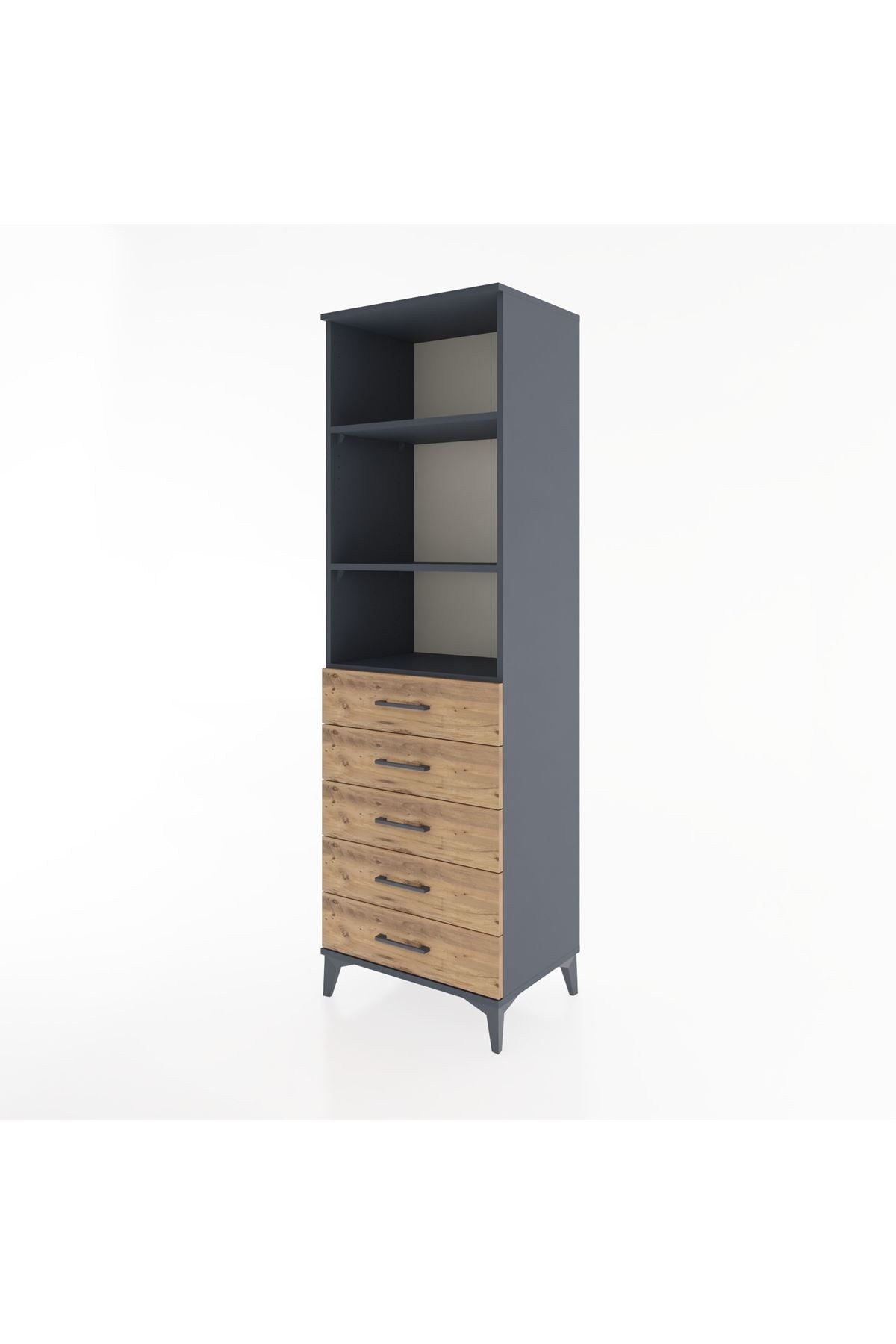 Hyperion Dolap 3 Raflı 5 Çekmeceli 60x44x195 Antrasit-Çam