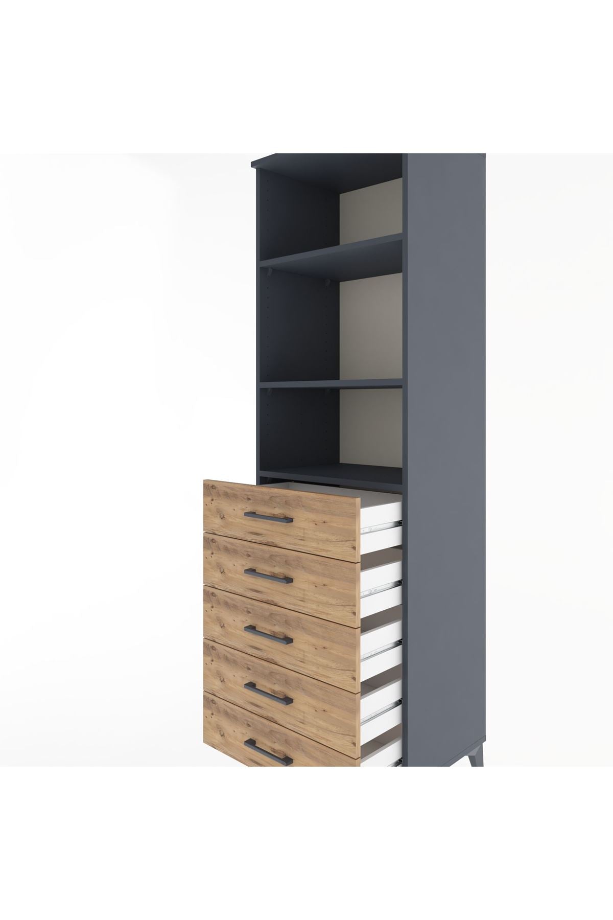 Hyperion Dolap 3 Raflı 5 Çekmeceli 60x44x195 Antrasit-Çam