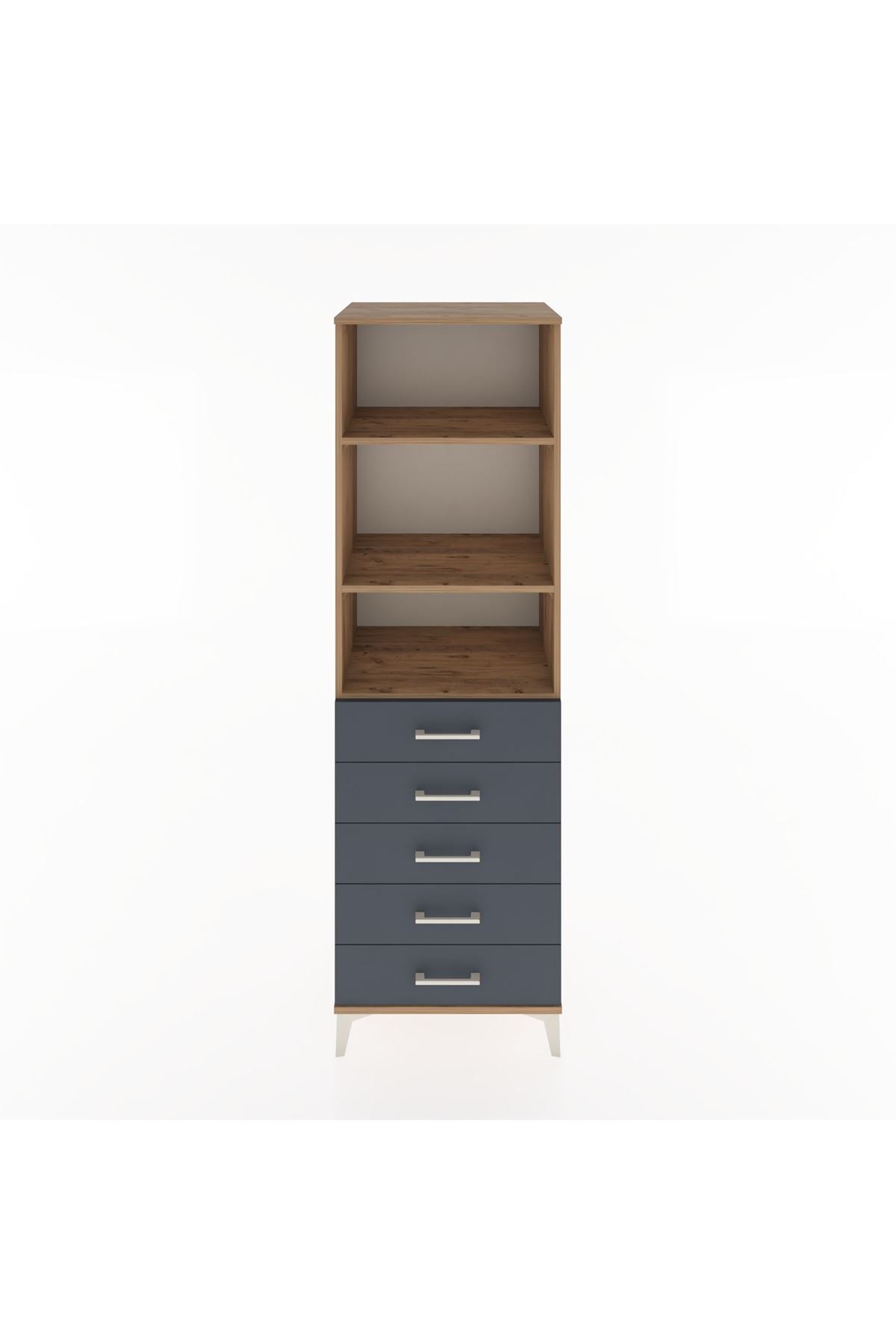 Hyperion Dolap 3 Raflı 5 Çekmeceli 60x44x195 Çam-Antrasit