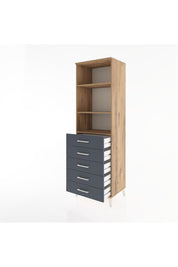 Hyperion Dolap 3 Raflı 5 Çekmeceli 60x44x195 Çam-Antrasit