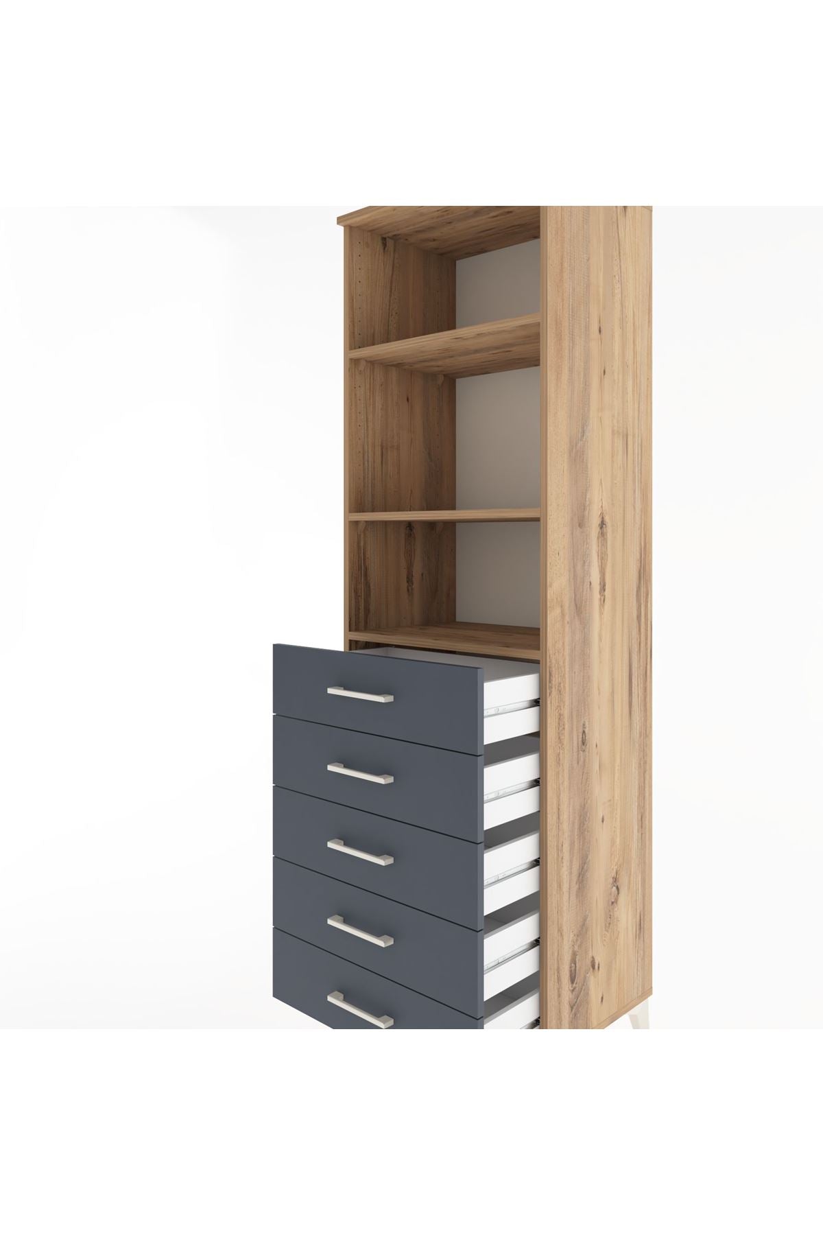 Hyperion Dolap 3 Raflı 5 Çekmeceli 60x44x195 Çam-Antrasit