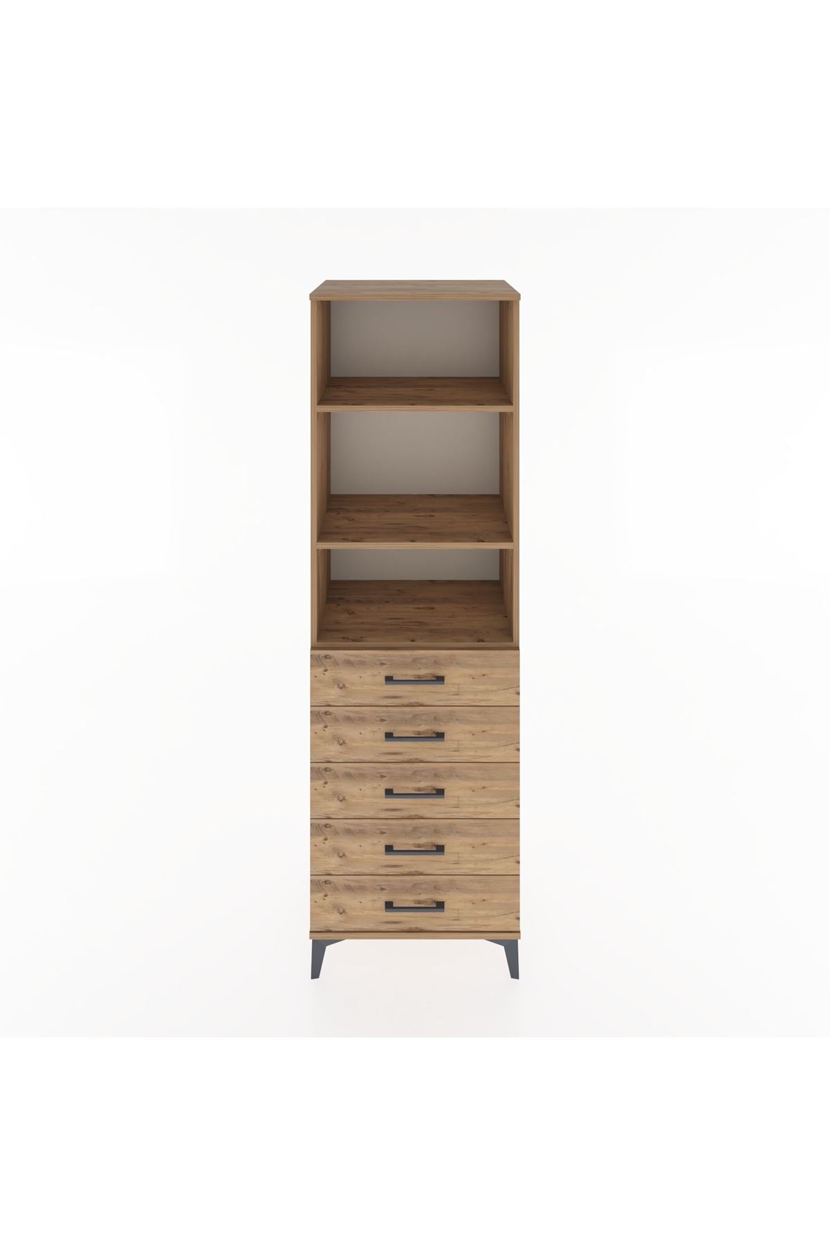 Hyperion Dolap 3 Raflı 5 Çekmeceli 60x44x195 Çam-Çam