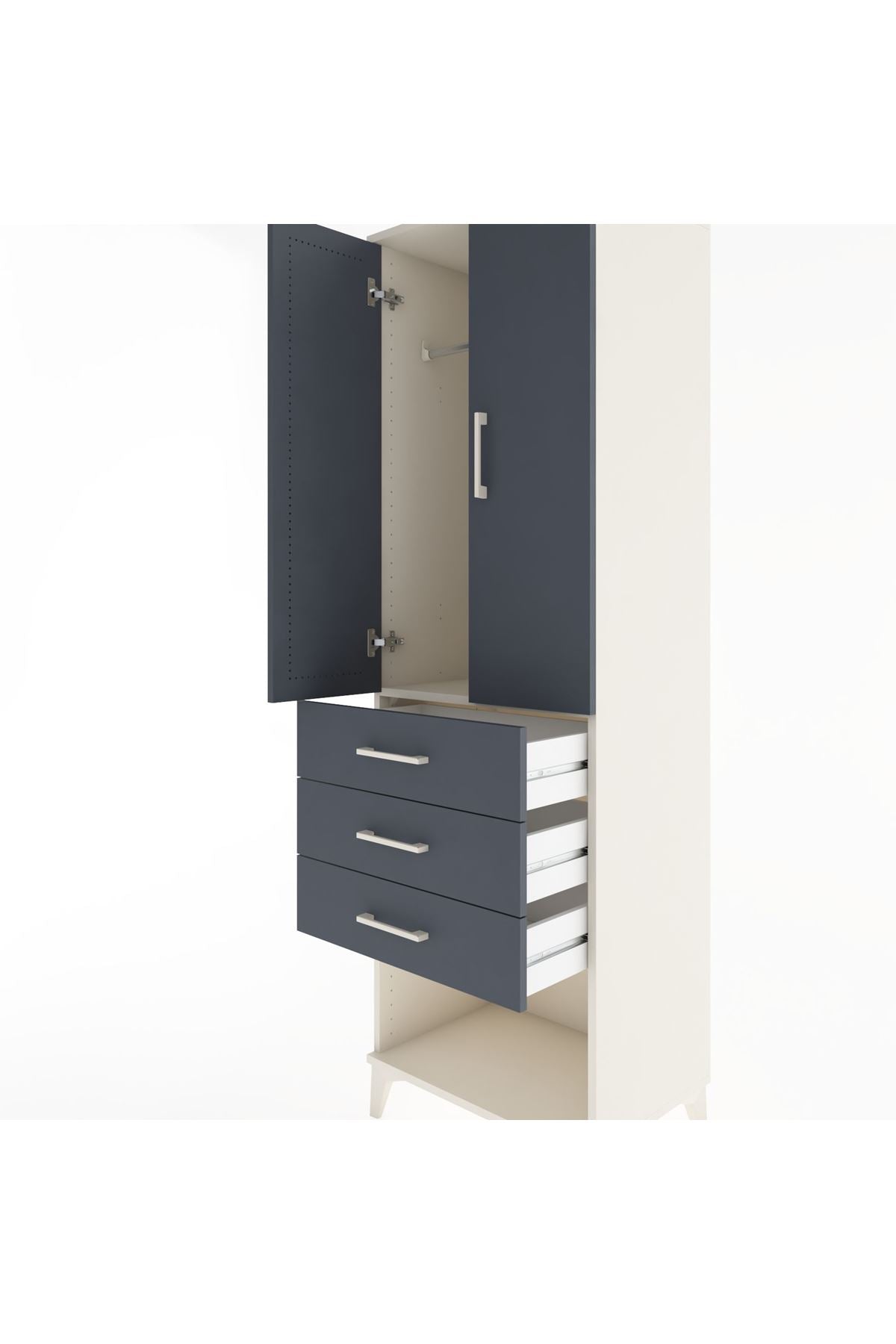 Hyperion Dolap Tek Raflı 3 Çekmeceli Tek Askılı 60x44x195 Aytaşı-Antrasit