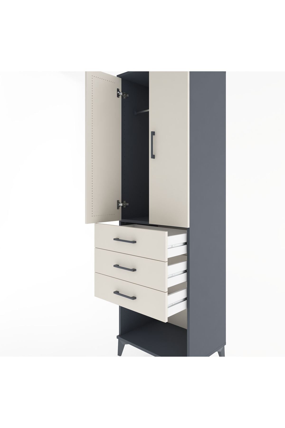 Hyperion Dolap Tek Raflı 3 Çekmeceli Tek Askılı 60x44x195 Antrasit-Aytaşı